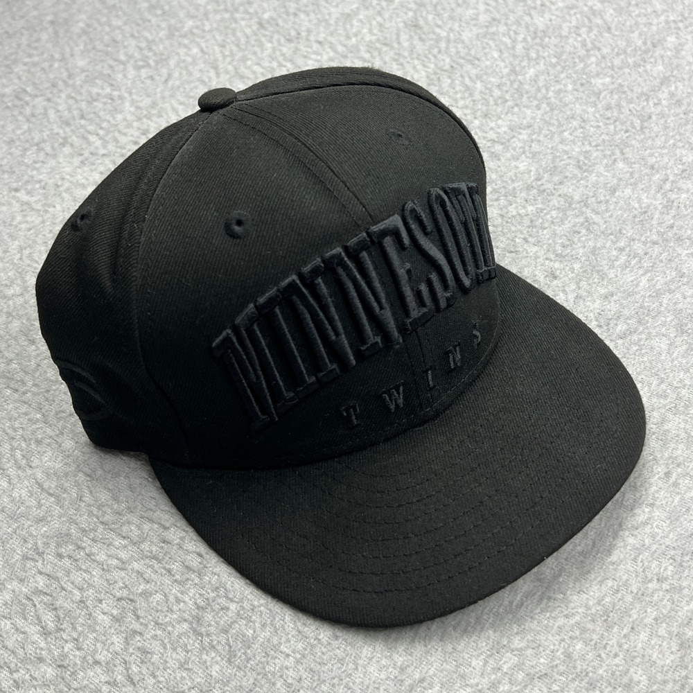 Minnesota Twins New Era Hat Mens‎ 7 3/8 Black 59FIFTY Spellout Snapback MLB Cap